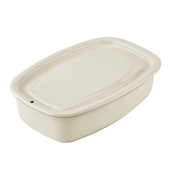 Ivory Enamel Tray with Lid Food Storage Container