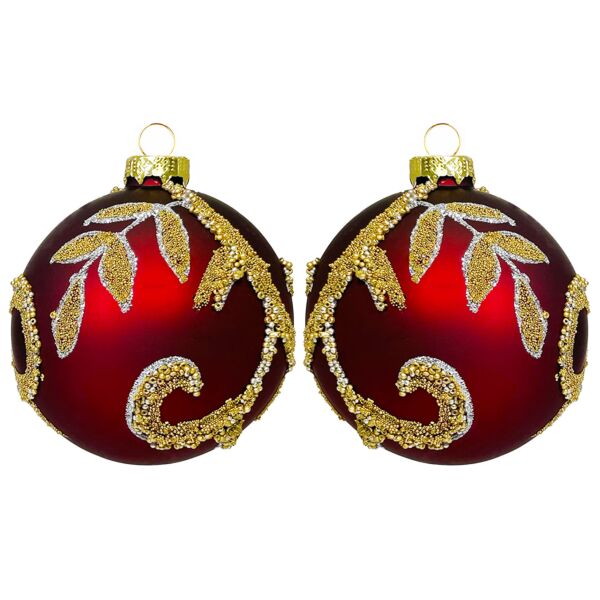 Red and Gold Midnight Luxe Glass Christmas Ornament | 360° Holiday Design Set of 2