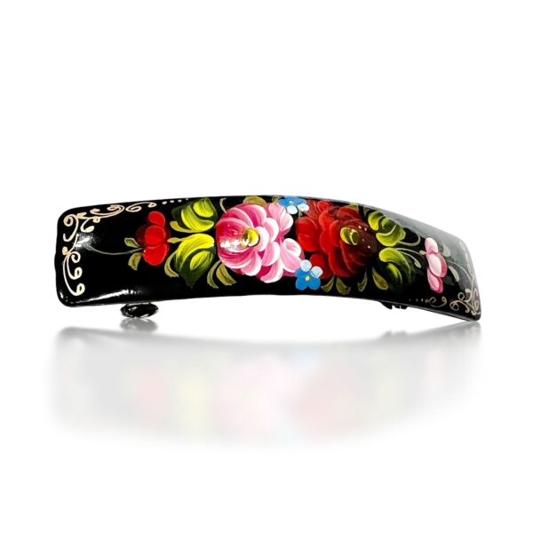 Floral Harmony Hand-Painted Wooden Hair Clip
