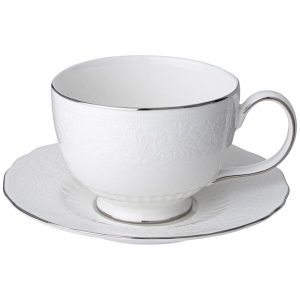 Bouquet White Porcelain Cup and Saucer Set
