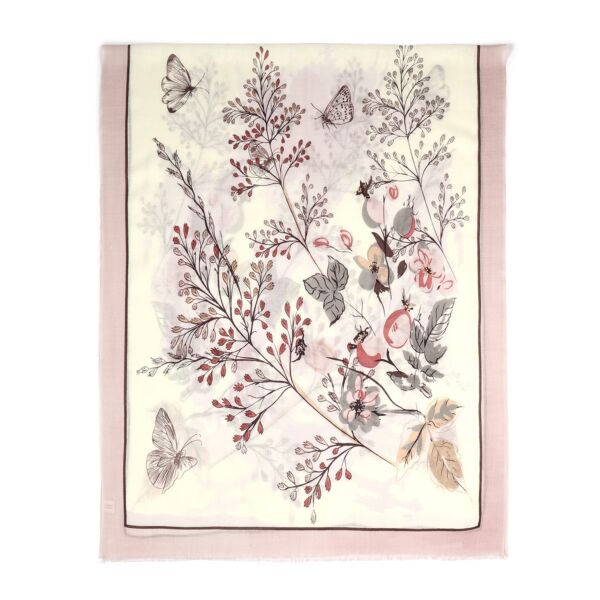 Floral Rhapsody High-Quality Merino Wool Scarf (pink, ivory)