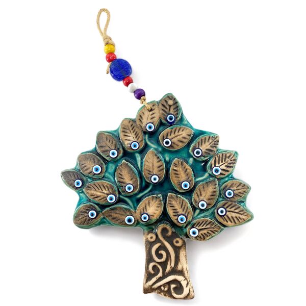 Tree of Life With Golden Leaves Handmade Vintage Ceramic Hanging Wall Decoration