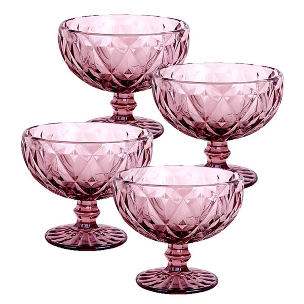 Violet Vintage Embossed Glass Dessert Bowl Set of 4