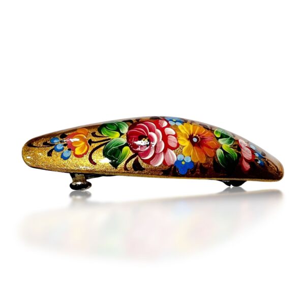 Golden Blossom Hand-Painted Wooden Hair Clip