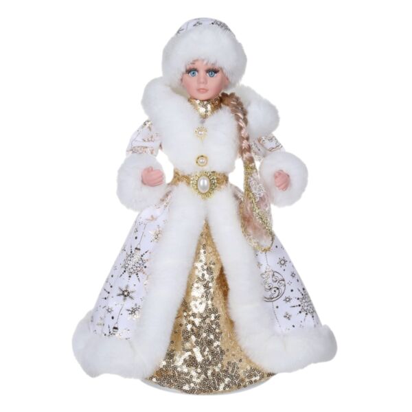 12&quot; Musical Snegurochka Christmas Figurine, White and Gold