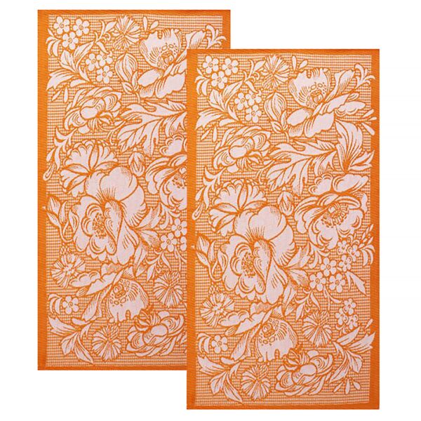 Orange Flowers Cotton Jacquard Kitchen Towels Set of 2