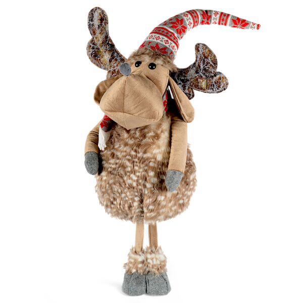 35.4&quot; Reindeer with Red Patterned Hat Fabric Christmas Decoration