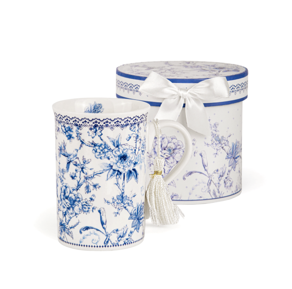 Vintage Blue Flowers New Bone China Mug in Gift Box