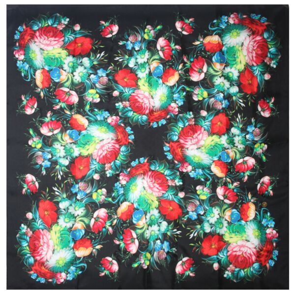 Secret Garden Silk Shawl, Black