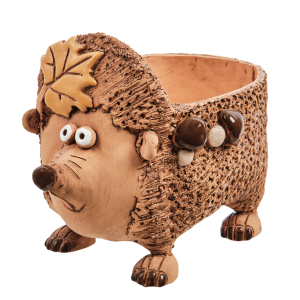 Hedgehog with Leaf Handmade Ceramic Terracotta Decorative Cachepot