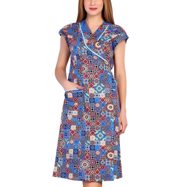 Mosaic Cotton Wrap Midi No-Sleeved Lounge Robe