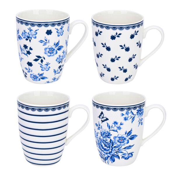 Vintage Indigo Porcelain Mug Set of 4