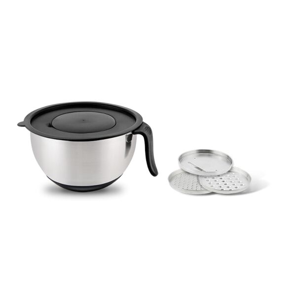 Mixing Bowl with Lid, Non-Slip Bottoms and Handle + 3 Graters ( Capacity 4.1-qt.)