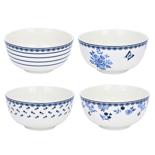 Vintage Indigo Porcelain Cereal Bowl Set of 4