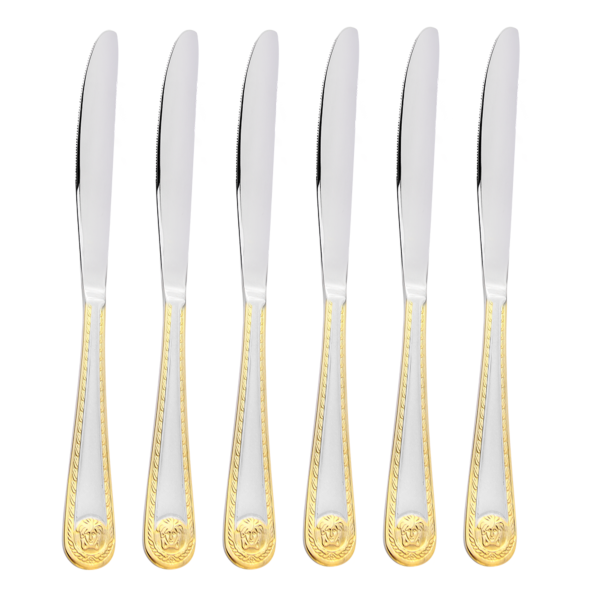 Luxury Mirror Polished&amp;Brushed Dinner Knife Set of 6 (Gold color)
