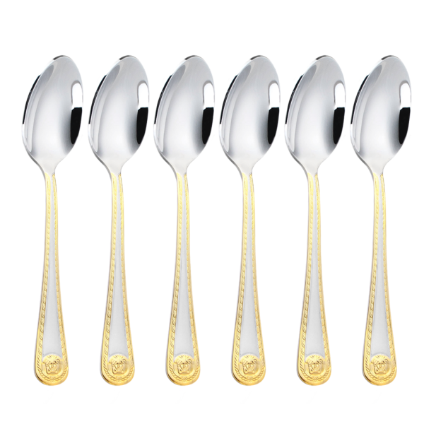 Luxury Mirror Polished&amp;Brushed Dinner Spoon Set of 6 (Gold color)