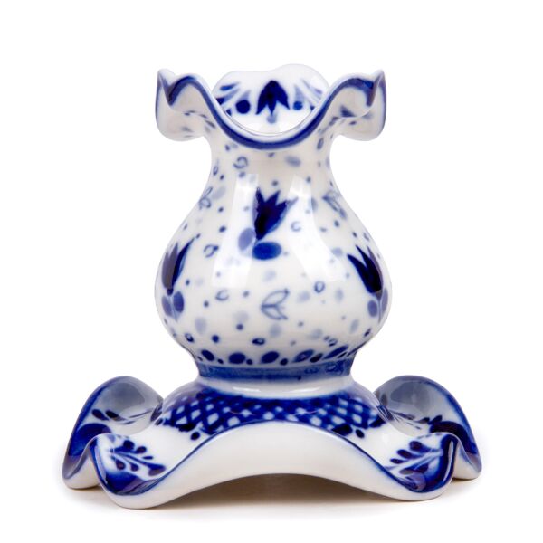 Openwork Small Candle Holder Blue and White Gzhel Porcelain