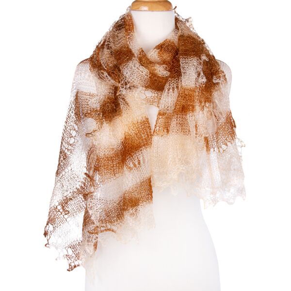 Terracotta White Orenburg Cobweb Goat Down Scarf