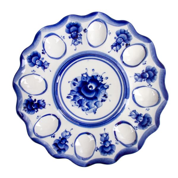 Porcelain Deviled Egg Easter Dish Blue and White 