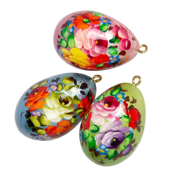 Wooden Handpainted Mini Easter Egg Set of 3 