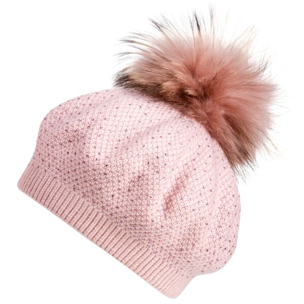 Ash Pink Beanie Hat with Pom-pom