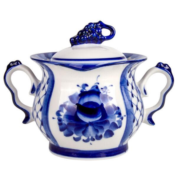 Gzhel Blue and White Porcelain Sugar Bowl Blue Rhapsody