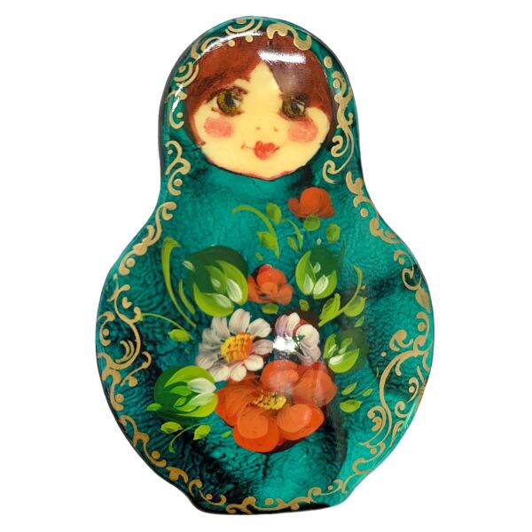 Green Wooden Nesting Doll Brooch