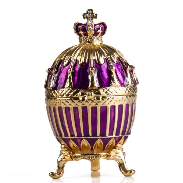 Purple Ribbed Enamel Egg Jewelry Box 