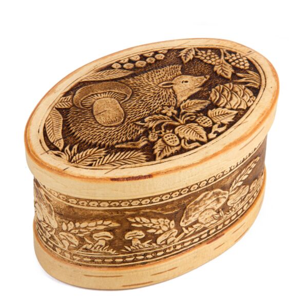 Hedgehog Birch Bark Oval Storage Box
