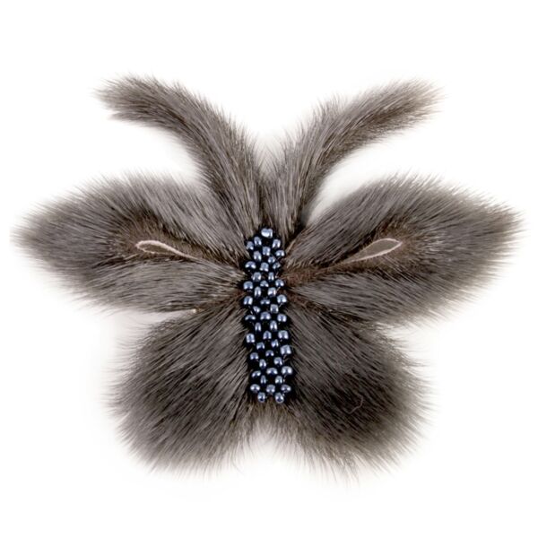 Gray Butterfly Fur Brooch