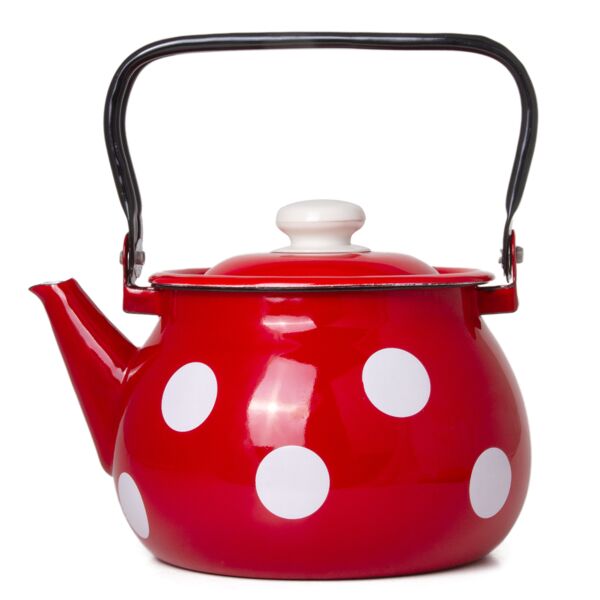 Red White Polka-Dot Vintage Enamel Kettle 2.7 qt
