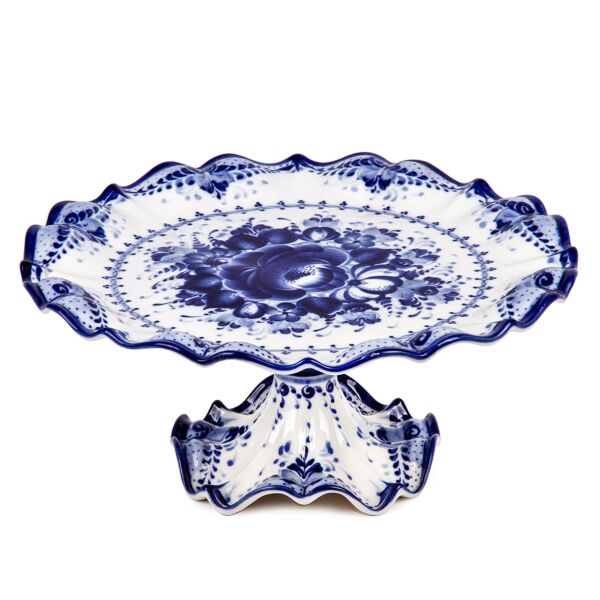 Cake Stand Gzhel Blue and White Porcelain