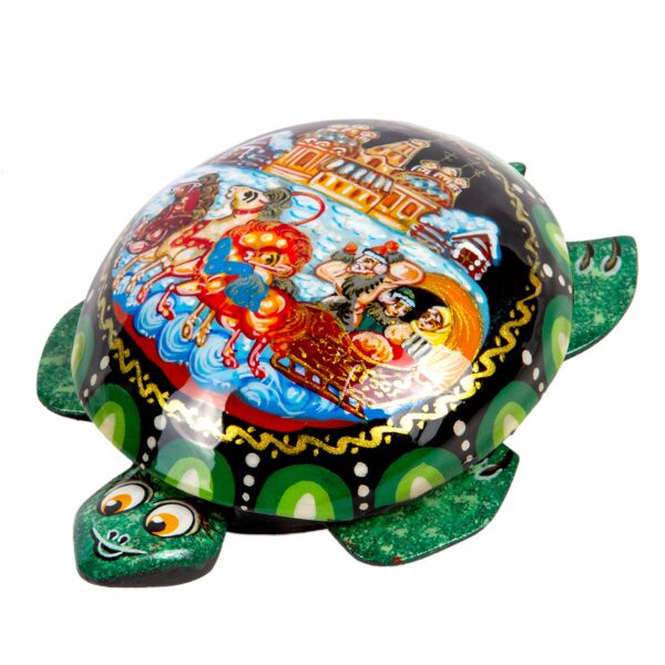 Green Handmade Turtle Jewelry Box Winter Scene
