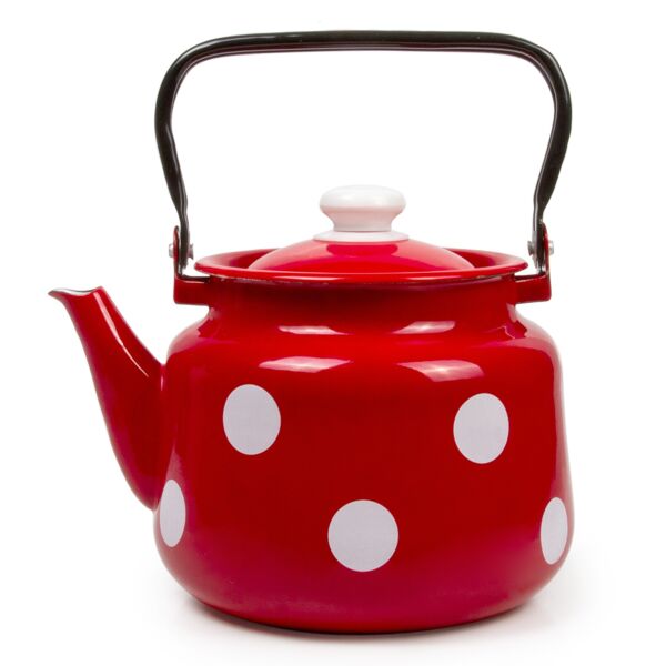 Red White Polka-dot Enamelware Kettle 3.7-qt