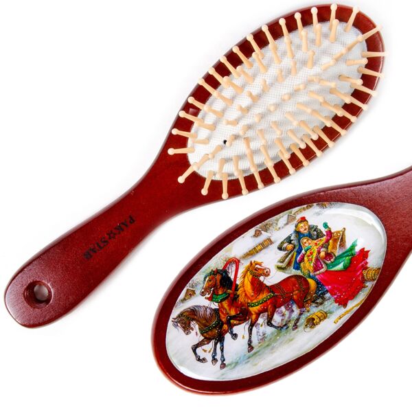 Wooden Lacquer Miniature Winter Scene Hairbrush