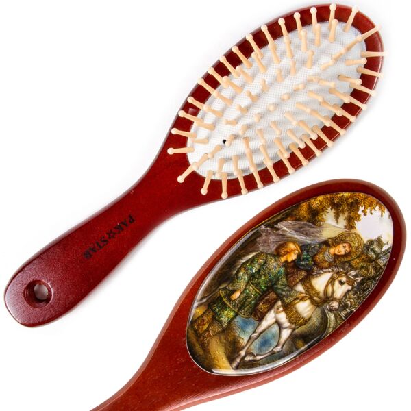 Wooden Lacquer Miniature Couple in Love Hairbrush