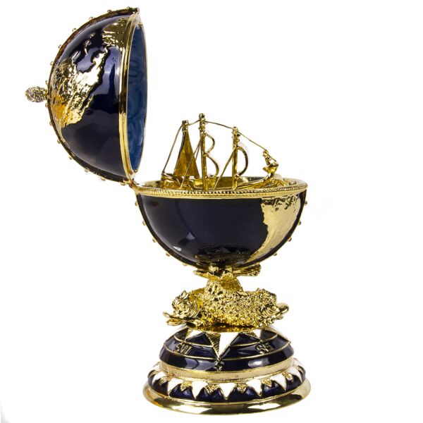 Globe Egg Jewelry Box with Ship Inside