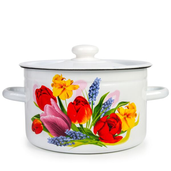 Spring Bouquet Enameled Steel Pot with Lid