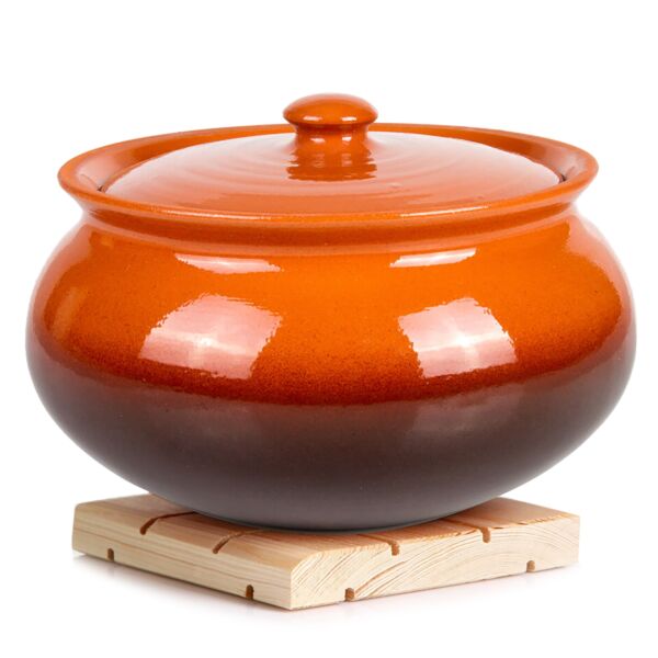 Red Traditional Clay Stoneware Tureen (2.6-Qt)