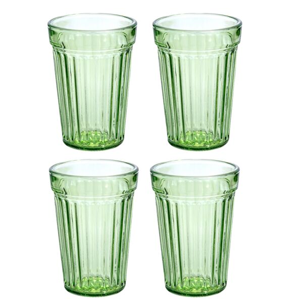 Green Stackable Faceted Glasses for Hot and Cold Drinks Set of 4