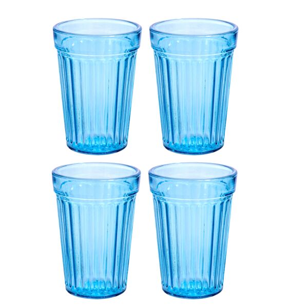 Blue Traditional Stackable Faceted Glasses for Hot and Cold Drinks - Set of 4