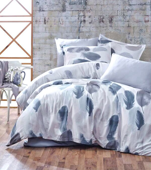 Gray Feathers 100% Cotton Sateen 4-Piece Sheet and Pillow Cases Bedding Set