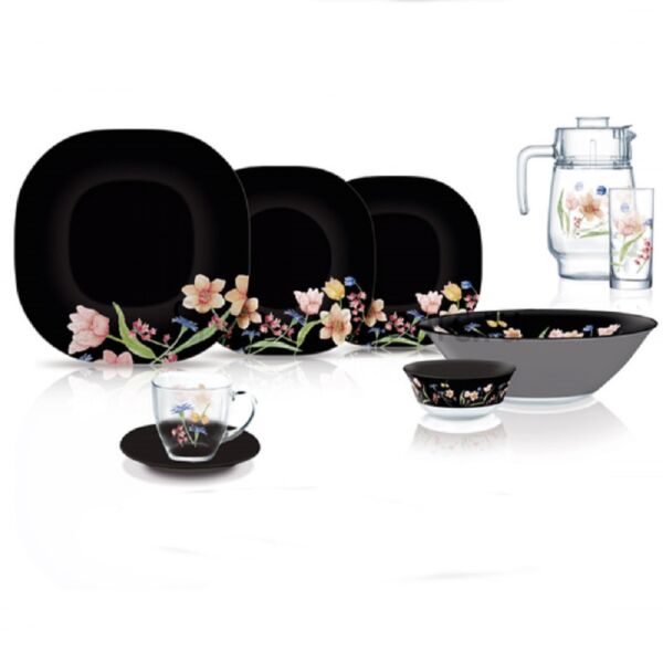 Carina Minuet Black Glass Dinnerware Set of 44 for 6 pers.