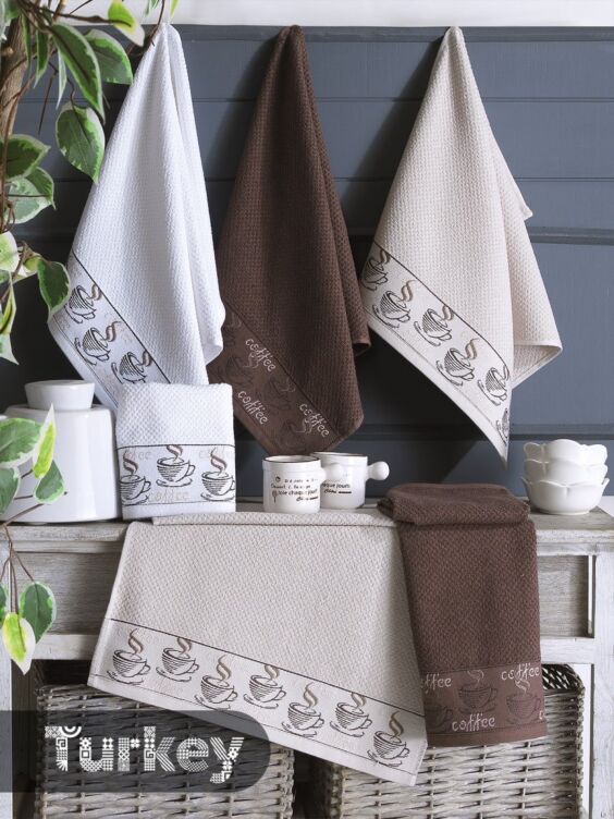 100% Cotton Jacquard Kitchen Towel Set of 6 Coffee Print 