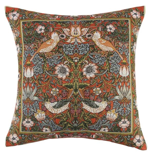William Morris Red Birds Pattern Tapestry Pillow