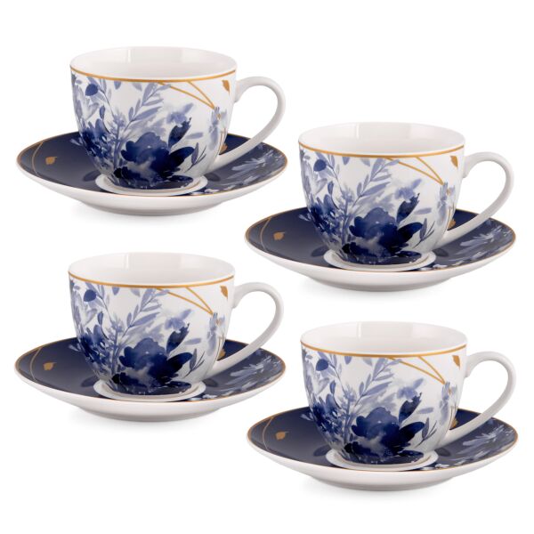 Mizuki Porcelain Teacup and Saucer Set of 4