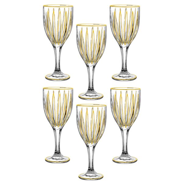 Crystal Facets High Quality Wine Glass Set of 6 in Gold