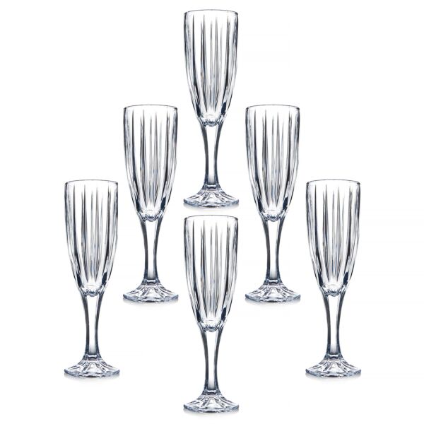 High Quality Glass Faceted Champagne Flutes Set of 6