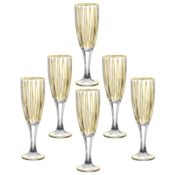 Crystal Facets High Quality Golden Glass Champagne Flutes Set of 6