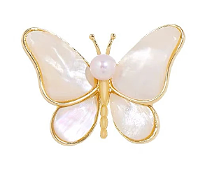White Faux Pearl Butterfly Brooch 
